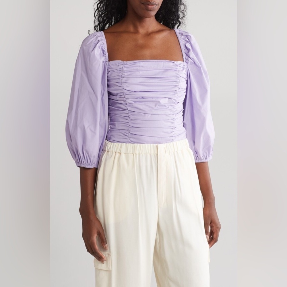 WAYF
Gathered Puff Sleeve Stretch Cotton Top NWOT
